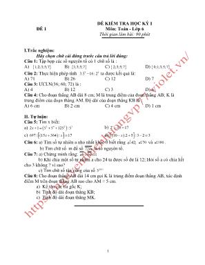 10 Đề kiểm tra học kỳ I môn Toán Lớp 6 - Nguyễn Thiên Hương